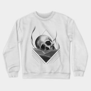 Human Skull Buried in a Bed of Sand with Geometrical Lines Crewneck Sweatshirt